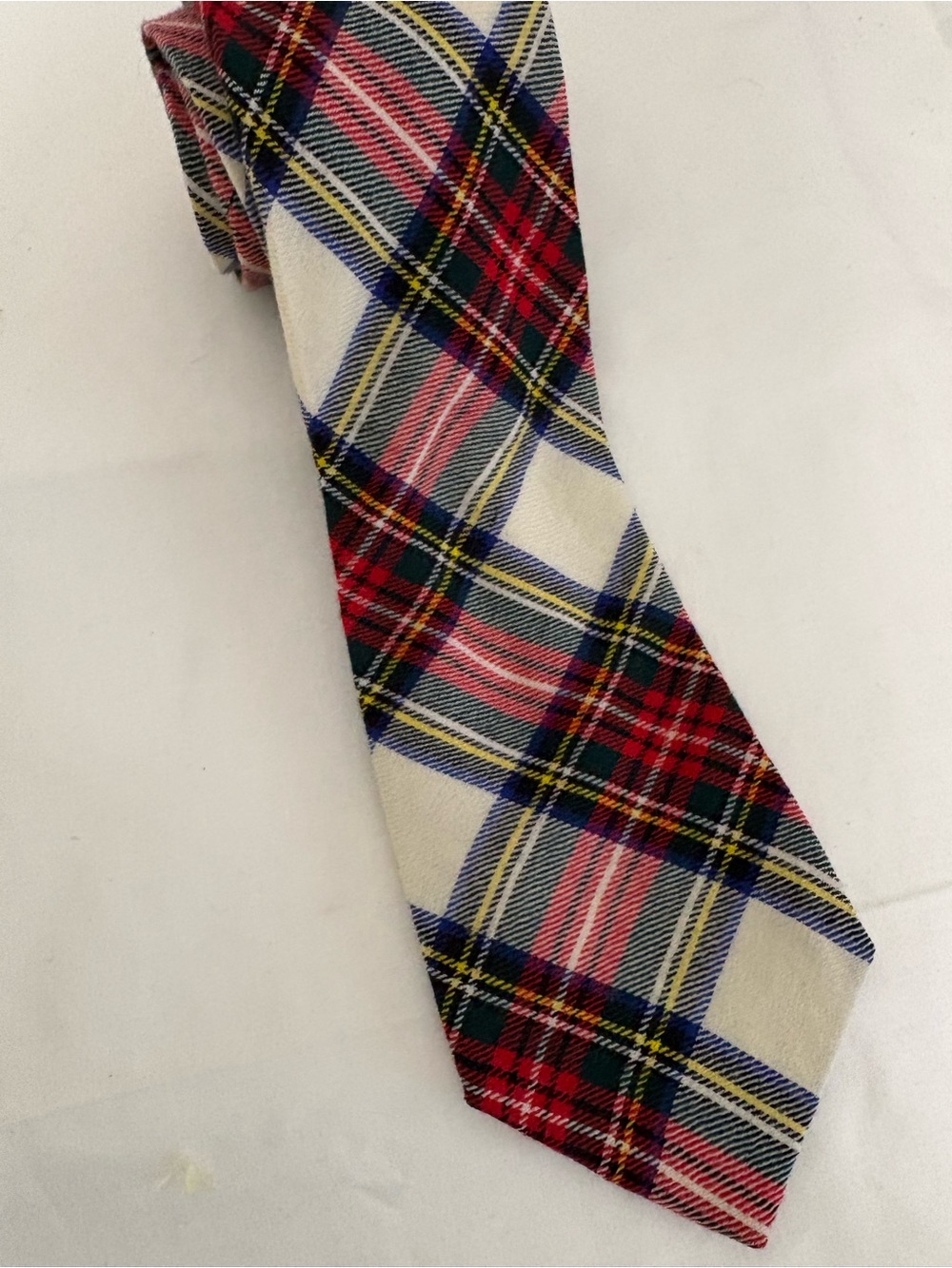 Vintage Brooks Brothers Est1818 Tartan Plaid White Red Blue Yellow 100% Wool Tie